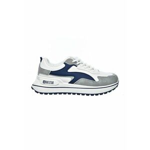 Pantofi sport din piele ecologica cu model colorblock - Alb/Gri/Bleumarin imagine