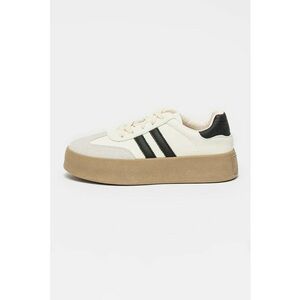 Pantofi sport flatform din piele ecologica cu garnituri din piele intoarsa ecologica - Maro taupe/Negru stins/Alb murdar imagine