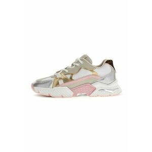 Pantofi sport cu talpa wedge si garnituri din piele ecologica - Alb/Roz imagine