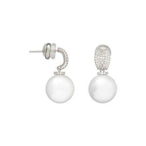 Cercei decorati cu perle de sticla si zirconia - Alb/Argintiu imagine