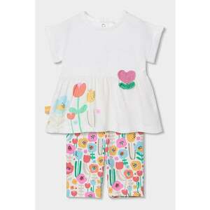 Set de tricou cu peplum si colanti scurti - Alb/Verde/Lila imagine