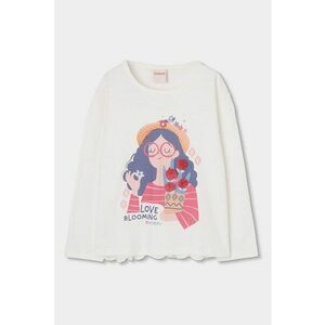 Bluza de bumbac cu imprimeu grafic - Albastru prafuit/Alb murdar/Roz pal imagine