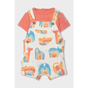 Set de body si salopeta de bumbac - Alb fildes/Albastru lavanda/Roz somon imagine