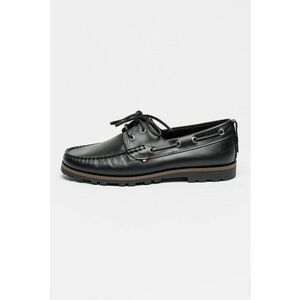 Pantofi boat de piele cu logo discret - Negru imagine