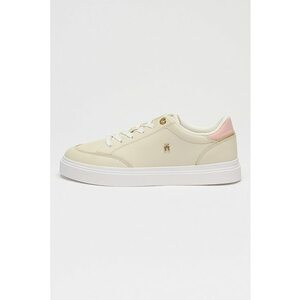 Pantofi sport de piele cu monograma si siret - Roz pastel/Alb optic/Bej deschis imagine