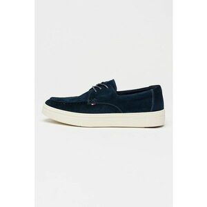 Pantofi casual de piele intoarsa cu logo discret - Alb murdar/Bleumarin imagine