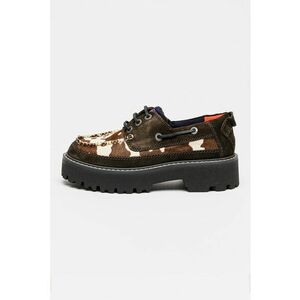 Pantofi boat cu aspect masiv din piele cu par scurt - Negru/Caramel/Alb murdar imagine