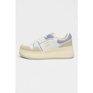 Pantofi sport wedge de piele si piele intoarsa Retro - Albastru lavanda/Maro taupe deschis/Alb murdar imagine