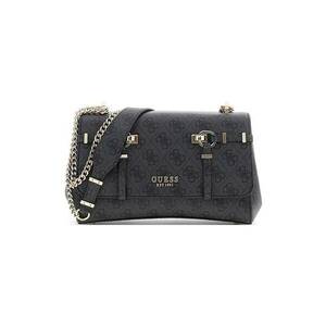 Geanta crossbody cu clapa - model monograma si bareta din lant Leona - Gri antracit imagine