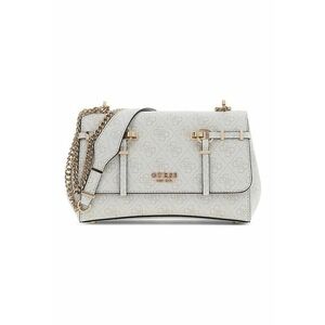 Geanta crossbody cu clapa - model monograma si bareta din lant Leona - Gri deschis imagine