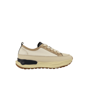 Pantofi sport cu design colorblock si garnituri de piele - Bej imagine