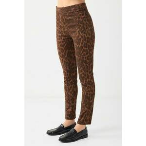 Pantaloni slim fit din amestec de lyocell cu model animal print si talie inalta - Maro inchis imagine
