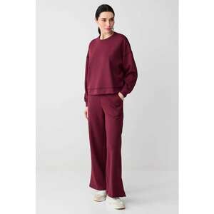 Bluza de trening din amestec de modal cu decolteu la baza gatului si maneci cazute - Rosu inchis imagine