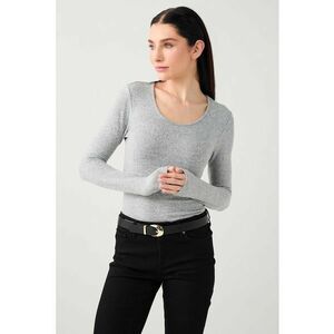 Bluza slim fit cu decolteu rotund - Gri deschis melange imagine