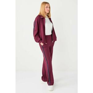Pantaloni de trening din amestec de modal cu croiala ampla - Rosu inchis imagine