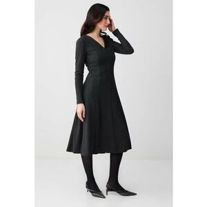 Rochie evazata cu decolteu in V - Gri antracit imagine