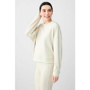 Bluza de trening din amestec de modal cu decolteu la baza gatului si maneci cazute - Bej deschis imagine