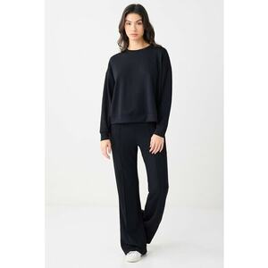 Bluza de trening din amestec de modal cu decolteu la baza gatului si maneci cazute - Negru imagine