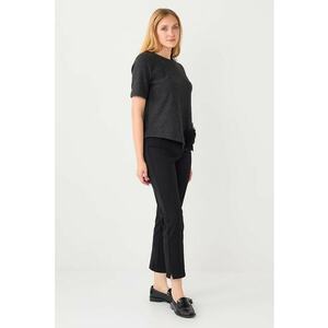 Pantaloni crop eleganti cu model uni - Negru imagine