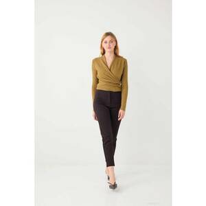 Pantaloni crop eleganti cu model uni - Maro inchis imagine