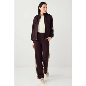 Bluza de trening din amestec de modal cu fermoar - Maro inchis/Alb murdar imagine