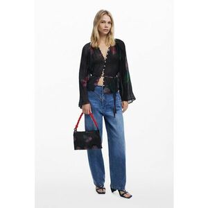 Bluza cu nasturi si maneci evazate - Negru/Roz imagine