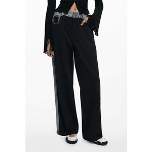 Pantaloni cu croiala ampla si garnituri din denim - Negru imagine