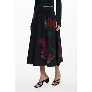 Fusta midi cu model floral - Negru imagine