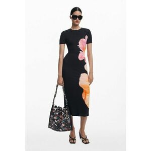 Rochie-tricou cu imprimeu floral - Negru imagine