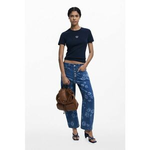 Tricou slim fit cu imprimeu discret pe piept - Albastru ultramarin imagine