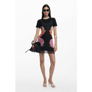 Rochie scurta cu model floral si 2-in-1 - Negru/Roz pal imagine
