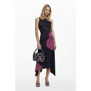 Rochie asimetrica cu model floral - Negru/Violet imagine