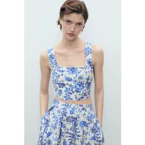 Top crop cu imprimeu floral - Albastru royal/Bej deschis imagine