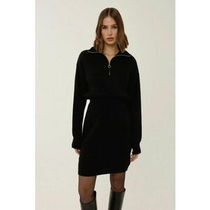 Rochie mini tricotata guler cu fermoar - talie inalta - neagra - jerseu imagine