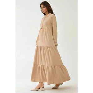 Rochie maxi - maneca lunga - guler rotund - bej - textil imagine