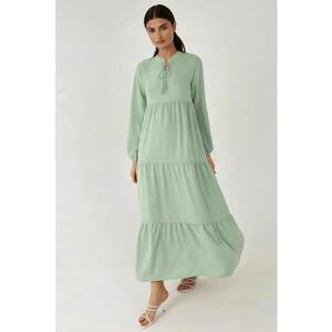 Rochie maxi - maneca lunga - guler rotund - verde - textil imagine