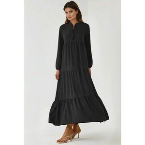 Rochie maxi - texturata - guler rotund - negru - textil imagine