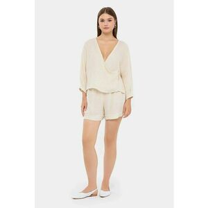 Set compleu dama - bluza cu maneca lunga si pantaloni - bumbac - bej imagine