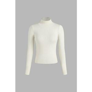 Pulover dama - guler inalt - slim fit - alb - tricot imagine
