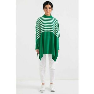 Pulover dama - BigDart - cu guler inalt - dungi - tricot - Verde Padure - imagine