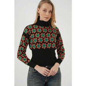 Pulover scurt - BigDart - guler inalt - model floral - tricot - Dovleac Portocaliu - imagine