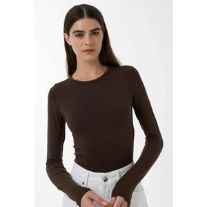 dama - top slim fit - maneca lunga - maro - bumbac - Maro imagine