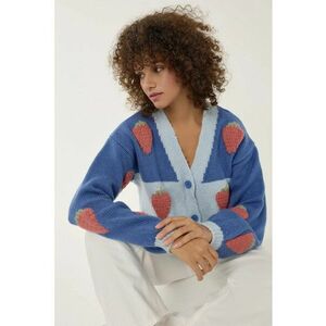 Cardigan supradimensionat - model de capsuni - albastru - acril imagine