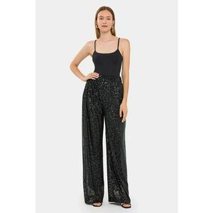 Pantaloni dama - largi cu talie inalta - cu paiete - negru - poliester imagine