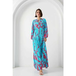 Rochie maxi - HiCCUP - cu imprimeu - decolteu in V - albastru - viscoza imagine
