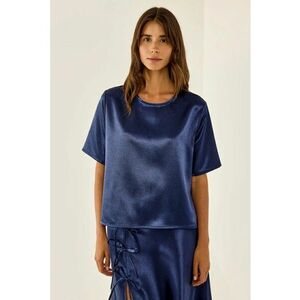 Tricou dama - bumbac satinat - decolteu rotund - albastru imagine
