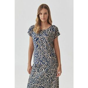 Bluza cu maneci chimono scurte - Albastru inchis/Bej imagine