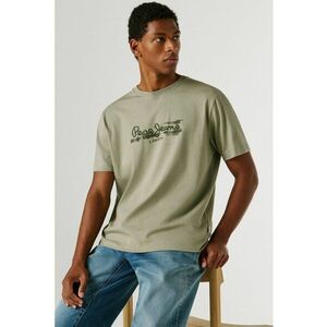 Tricou din bumbac cu logo - Kaki deschis/Kaki inchis imagine