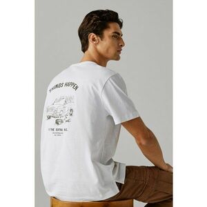 Tricou din amestec de bumbac cu imprimeu grafic pe partea din spate - Alb/Kaki inchis imagine