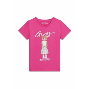 Tricou cu logo si imprimeu cu ursulet - Alb/Fucsia imagine